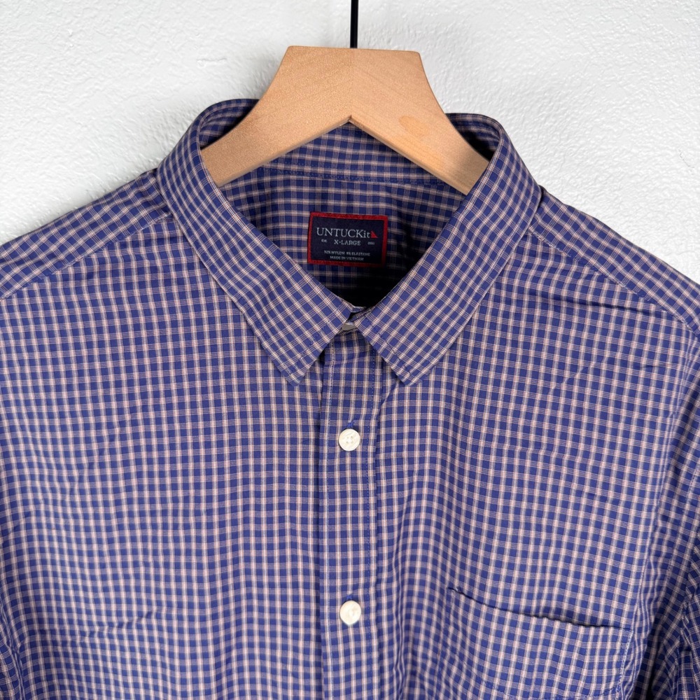 UNTUCKit Larkin 40697 Mens XL Regular Fit Navy Plaid Button Up Shirt Performance